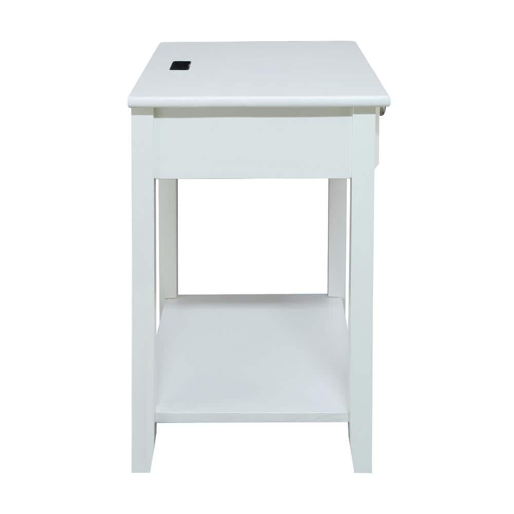 Night Owl White Solid Pine Nightstand with USB Charging Station