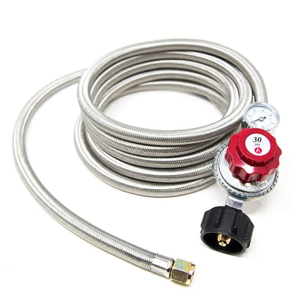 GASONE 12 ft. 0 PSI to 30 PSI High Pressure Regualtor and Steel Braided Hose with PSI Gauge