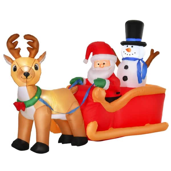 6.5 ft. x 4 ft. Christmas Inflatable, Santa Claus on Sleigh, Reindeer and Snowman with LED Lights