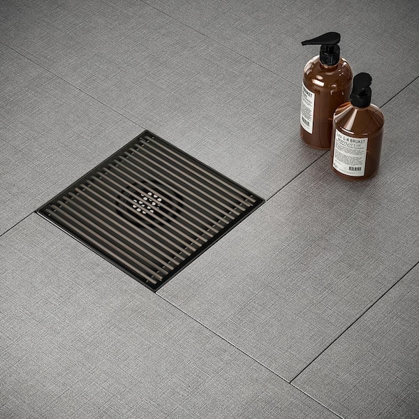 6 in. Square Stainless Steel Shower Drain with Bar Pattern in Venetian Bronze