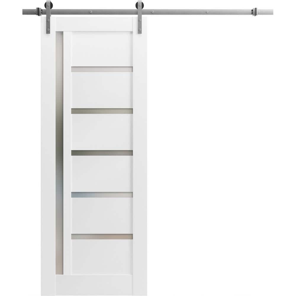 42 in. x 80 in. 1 Panel Frosted Glass White Wood Sliding Barn Door with Hardware Kit price history on PriceWatchPro