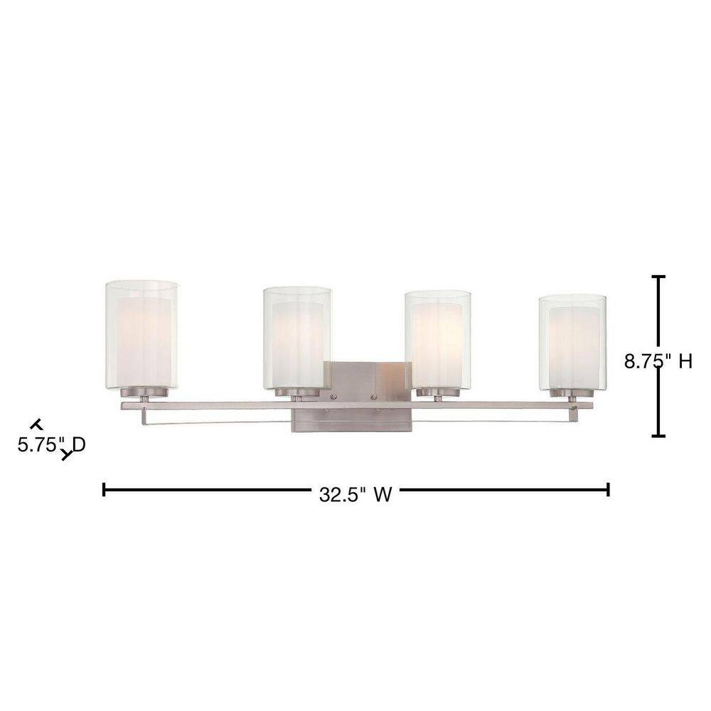 Elegant Brushed Nickel 4-Light Bath Bar with Etched White Glass