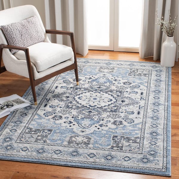 Charleston Blue/Gray 9 ft. x 12 ft. Border Floral Area Rug