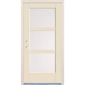 36 in. x 80 in. Right-Hand/Inswing 3 Lite Satin Etch Glass Unfinished Fiberglass Prehung Front Door w/4-9/16" Frame