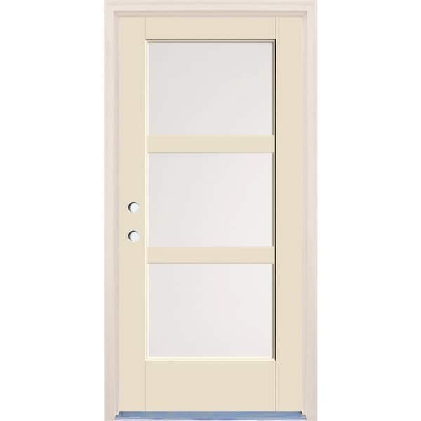 Builders Choice 36 in. x 80 in. Right-Hand/Inswing 3 Lite Satin Etch Glass Unfinished Fiberglass Prehung Front Door w/4-9/16" Frame