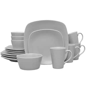 Colorscapes Grey-on-Grey Swirl 16-Piece Square (Gray) Porcelain Dinnerware Set, Service for 4