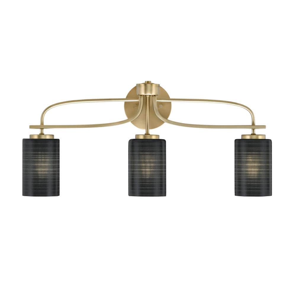 Olympia 25.5 in. 3-Light New Age Brass Vanity Light  Black Matrix Glass Sha