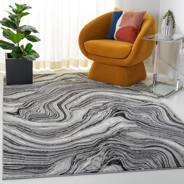 Meadow 9 ft. x 12 ft. Black/Gray Marble Swirl Area Rug