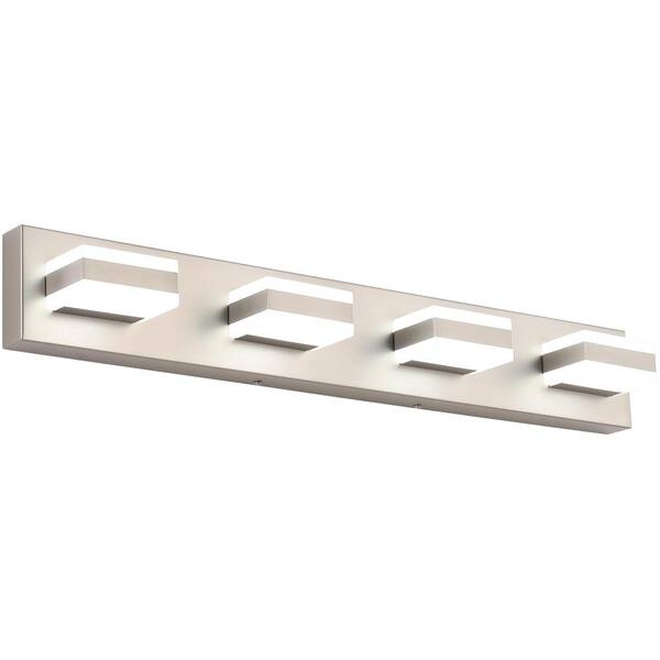 4-Light 32 In Brushed Nickel Indoor Bathroom Vanity Light, 32W Dimmable LED Hardwired Over-Mirror