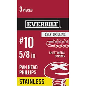 #10 x 5/8 in. Stainless Steel Phillips Pan Head-Self-Drilling Sheet Metal Screws (3-Pack)