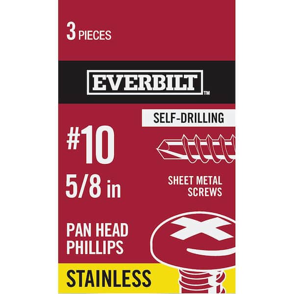 #10 x 5/8 in. Stainless Steel Phillips Pan Head-Self-Drilling Sheet Metal Screws (3-Pack)