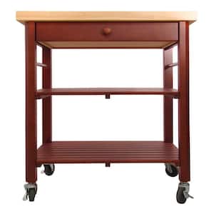 Cherry Stain Kitchen Cart with Natural Wood Top