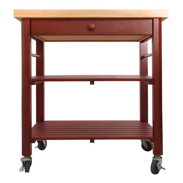 Catskill Craftsmen Cherry Stain Kitchen Cart with Natural Wood Top