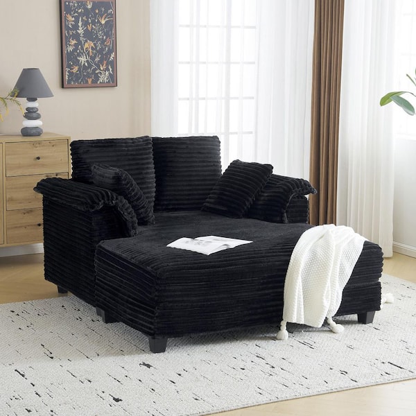 56 in. Black Corduroy Velvet Full Size Sofa Bed