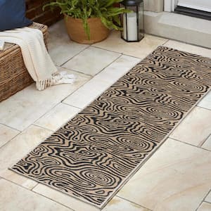 Eryx Modern Bohemian Organic Reversible Machine-Washable Gray/Cream 2 ft. x 8 ft. Indoor/Outdoor Runner Area Rug