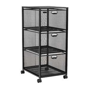 3-Tier Metal Rolling Cart with Drawers, Black
