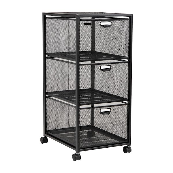 3-Tier Metal Rolling Cart with Drawers, Black