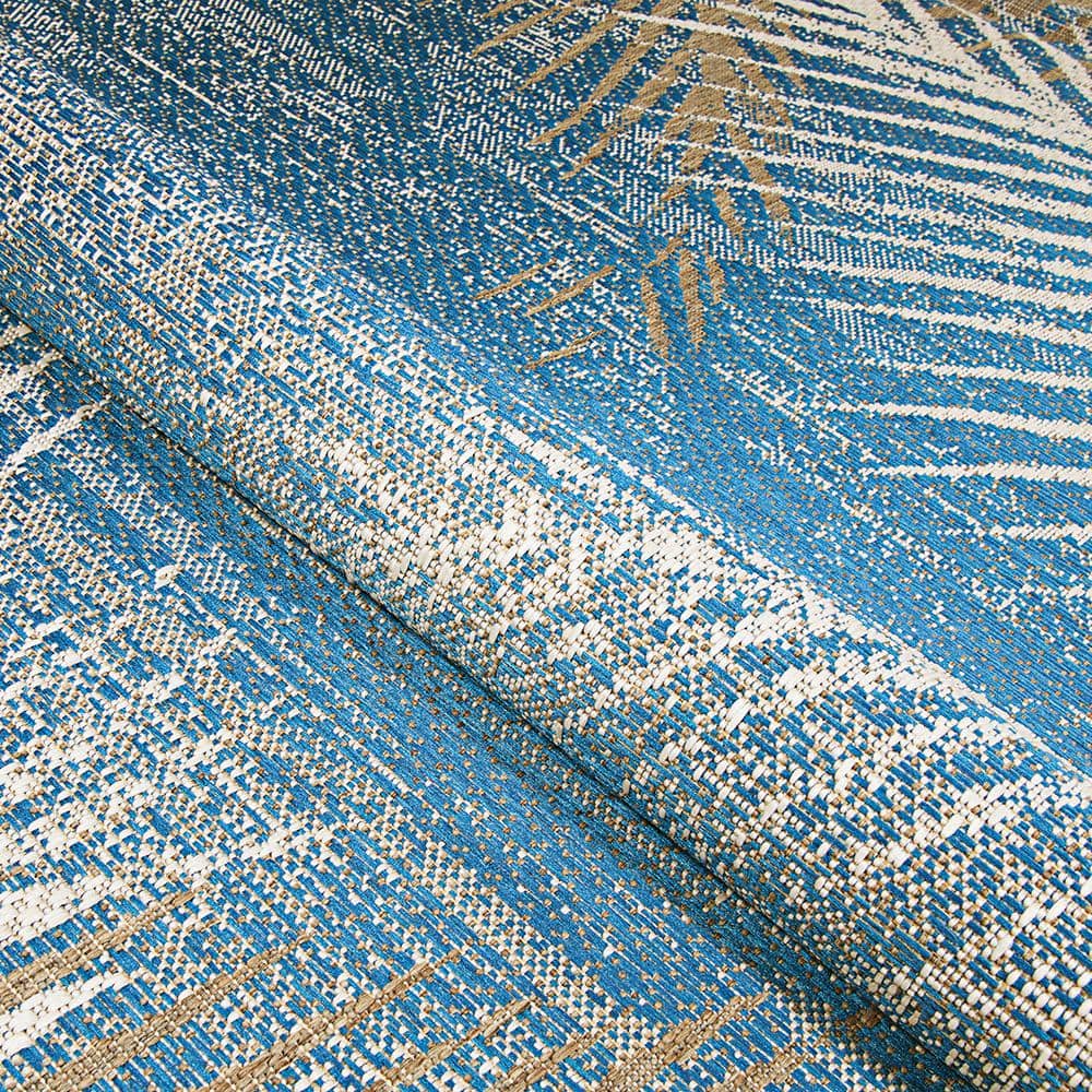 Ocean Blue and Beige Synthetic Geometric Indoor/Outdoor Area Rug
