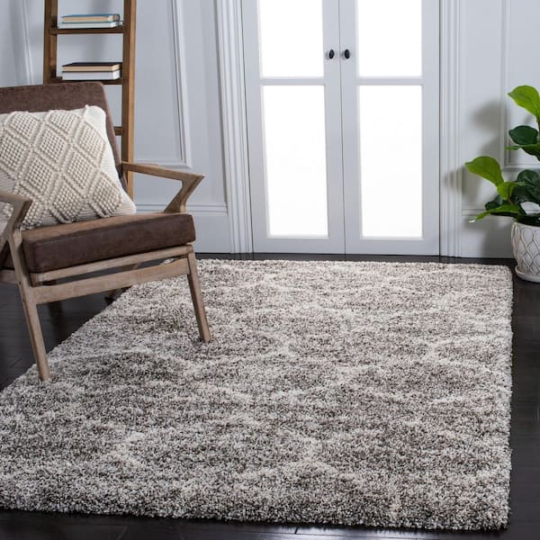 Hudson Shag 8 ft. x 10 ft. Gray/Ivory Distressed Trellis Area Rug