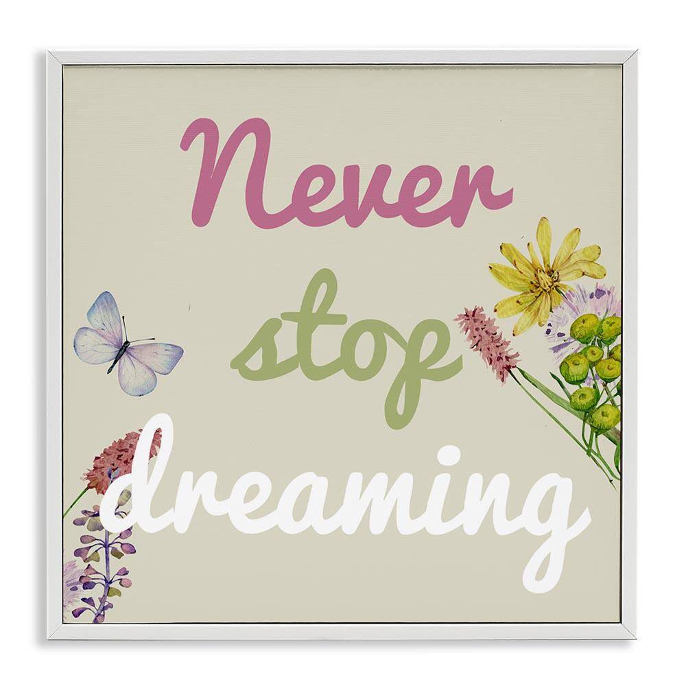 Never Stop Dreaming with Florals by Kim Allen White Framed Typography Giclee Art Print 12 in. x 12 in. price history on PriceWatchPro