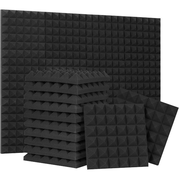 24-Pack 2in x 12in x 12in Pyramid Acoustic Foam Panels, Black, Soundproof, Fire Resistant