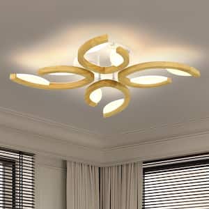 29 in. Wooden Modern Novel Leaf Clover Integrated LED Dimmable Semi-Flush Mount Ceiling Light with Remote Control