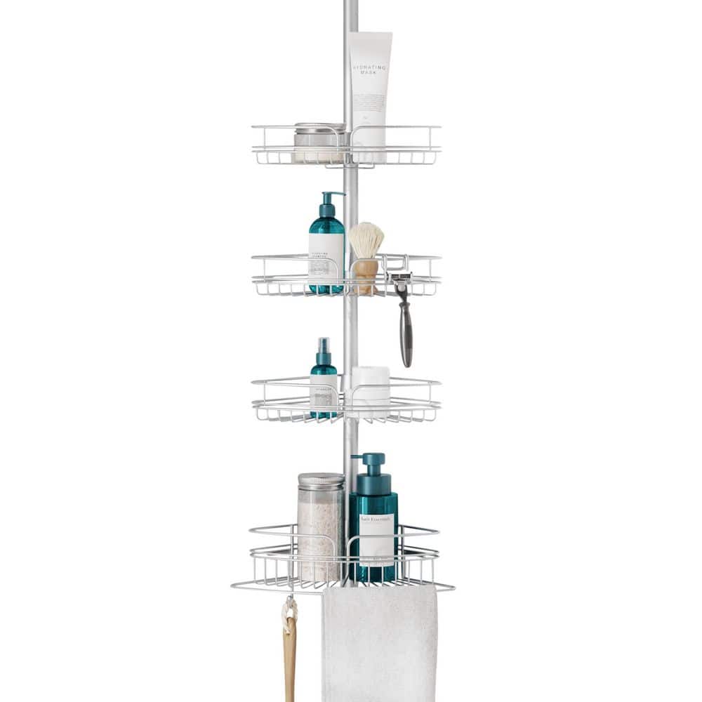 Adjustable Nickel Tension Pole Shower Caddy with Four Shelves