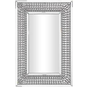32 in. x 48 in. Rectangle Framed Silver Wall Mirror with Crystal Details