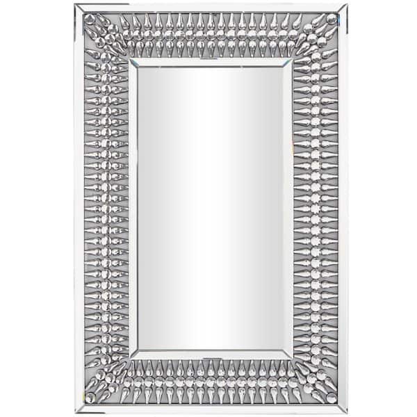 Litton Lane 32 in. x 48 in. Rectangle Framed Silver Wall Mirror with Crystal Details
