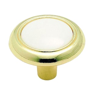 Allison Value 1-1/4 in (32 mm) Diameter White/Polished Brass Round Cabinet Knob