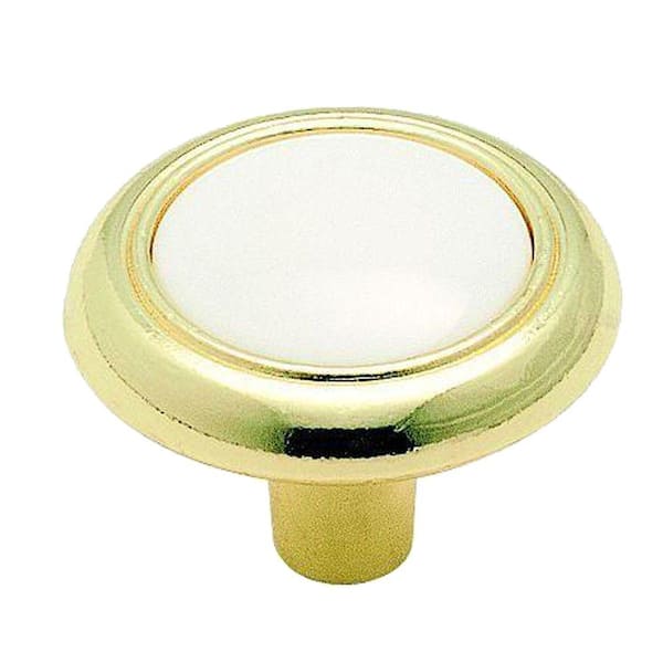 Amerock Allison Value 1-1/4 in (32 mm) Diameter White/Polished Brass Round Cabinet Knob