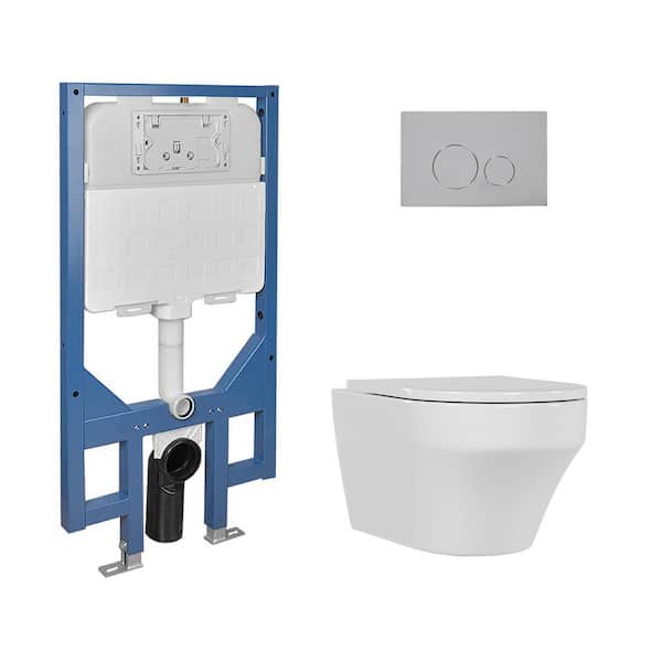 2-Piece 1.1/1.6 GPF Dual Flush D-Shape Wall Hung Toilet with Concealed In-Wall Toilet Tank in White (Seat Included)