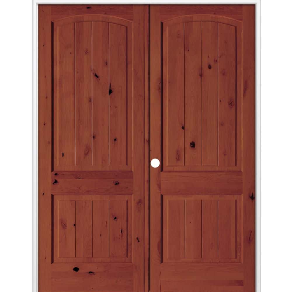 60 in. x 96 in. Rustic Knotty Alder 2-Panel Arch Top VG Right Hand Amaretto Stain Wood Double Prehung Interior Door price history on PriceWatchPro