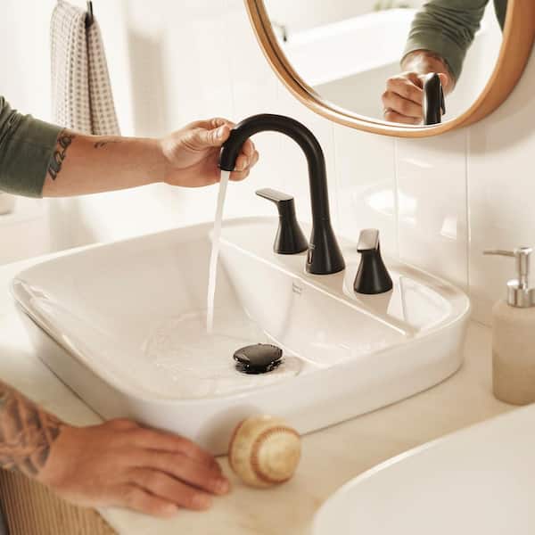 Aspirations 23 in. Vitreous China Rectangular Bathroom Vessel Sink with 8 in . Widespread Holes and Overflow in White