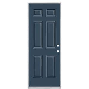 32 in. x 80 in. 6-Panel Left Hand Inswing Painted Steel Prehung Front Exterior Door No Brickmold