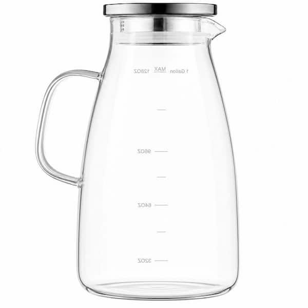 128 fl. oz. Glass Pitcher with Extra-Wide Mouth, Lid and Handle for Ice Tea, Coffee, Juice, Milk, Hot and Cold Drink