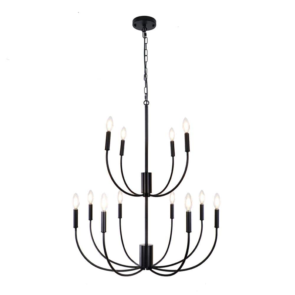 28.3 In. 12-Light Black Large Modern Farmhouse Rustic Chandelier for Living