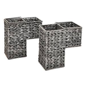 14.5 in. Plastic Wicker Storage Stair Basket Set With Handles (Set of 2)