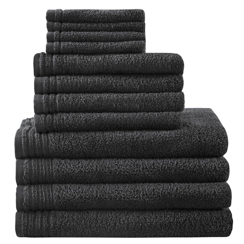 510 Design Big Bundle 12-Piece Black 100% Cotton Bath Towel