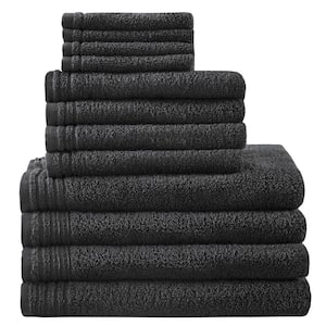 Big Bundle 12-Piece Black 100% Cotton Bath Towel Set