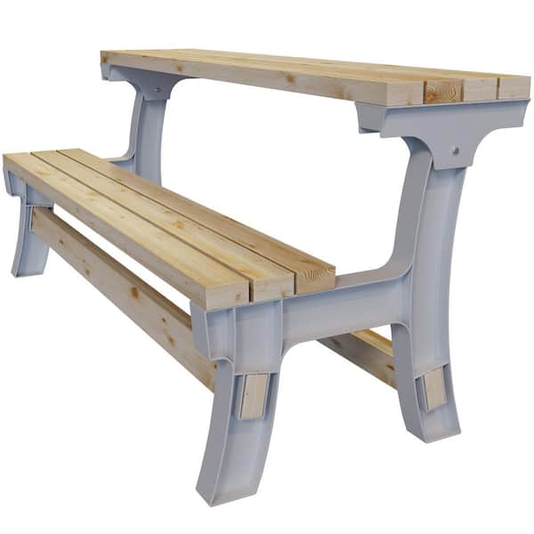 28.3 in. Light Gray Outdoor Flip Top Picnic Table Bracket, Garden Convertible Bench Brackets for Lawn, School, Park