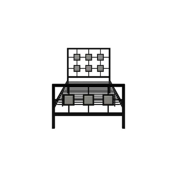 Z-joyee Metal Black Twin Size Platform Bed with Square Design