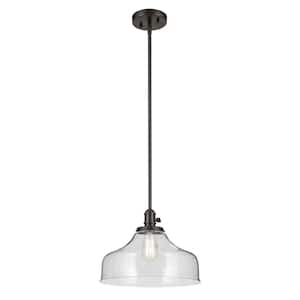Avery 14.5 in. 1-Light Olde Bronze Vintage Industrial Shaded Bell Kitchen Hanging Pendant Light with Seeded Glass