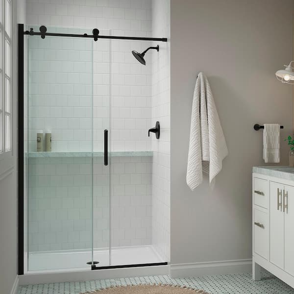 KOHLER Cursiva 44-48 in. W x 78 in. H Sliding Frameless Shower Door in Matte Black
