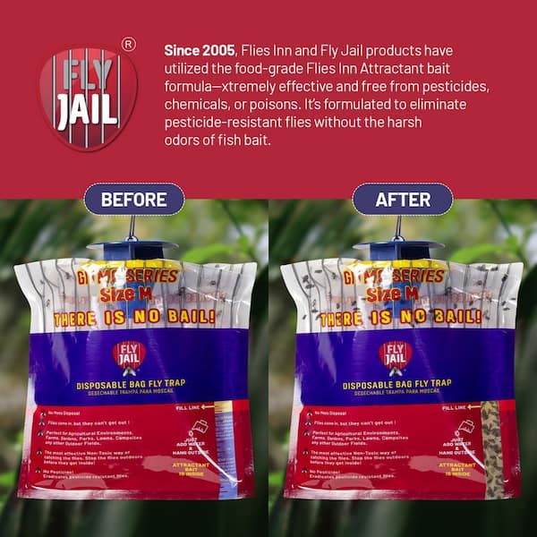 FLY JAIL 5 Medium Bag - Outdoor Disposable Trap, Pre-Baited with