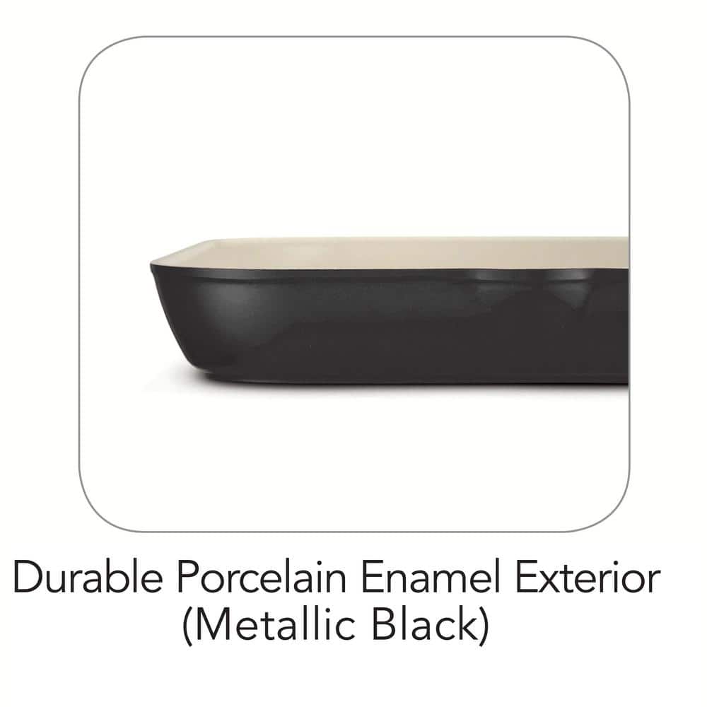 11-Inch Metallic Black Ceramic Square Grill Pan with Stainless Steel Handle