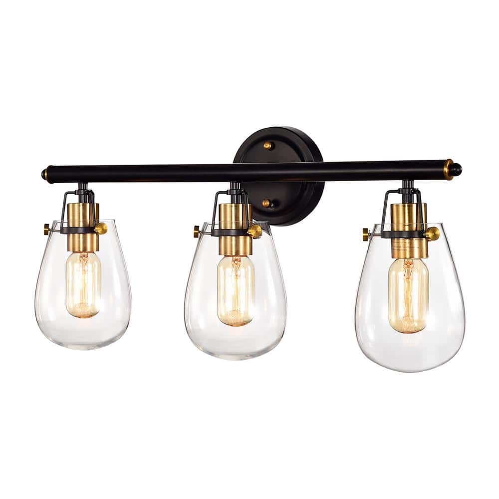 Ontario 22 in. 3-Light Black and Antique Gold Vanity Light with Glass Shade price history on PriceWatchPro