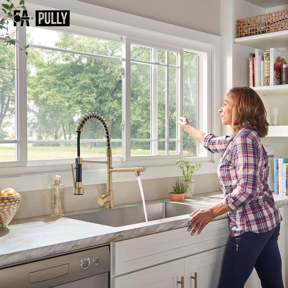 Brushed Gold Single Handle Pull-Down Kitchen Faucet with Sprayer