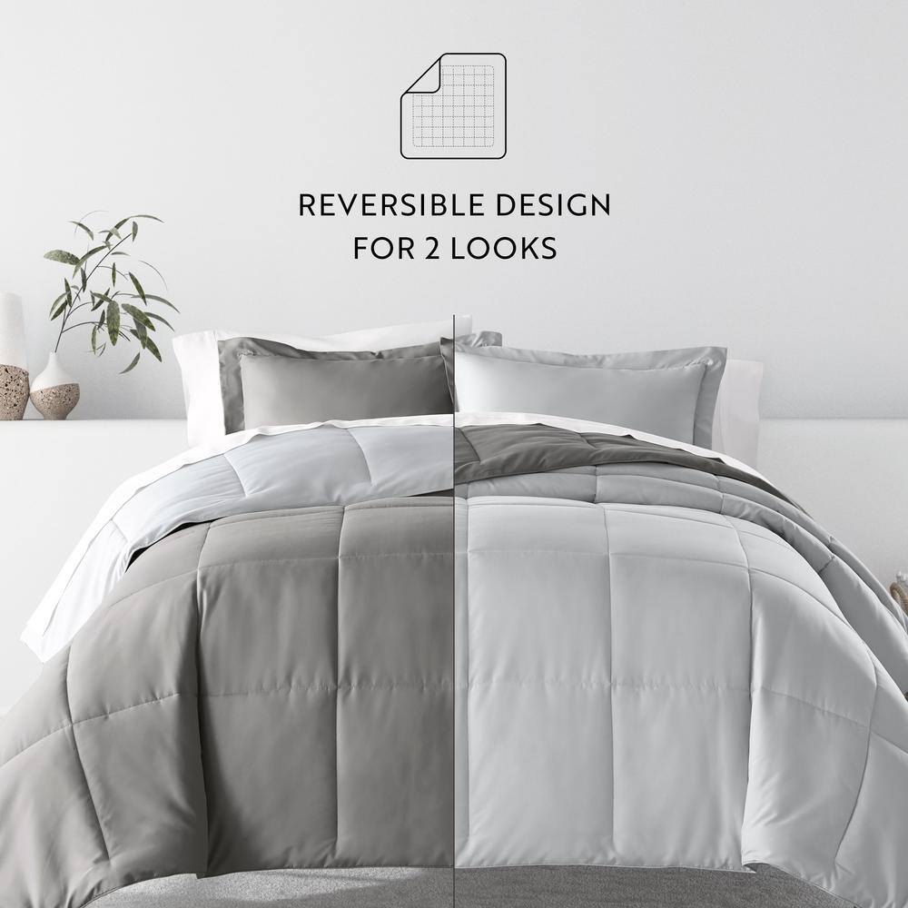 Twin Gray Reversible Down Alternative Microfiber Comforter Set