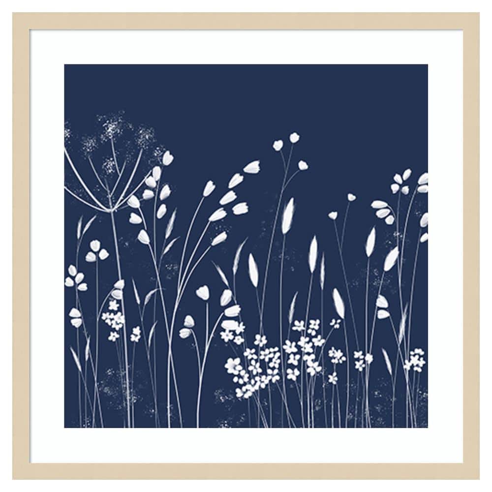 Indigo Flowers II Natural Wood Framed Abstract Wall Art